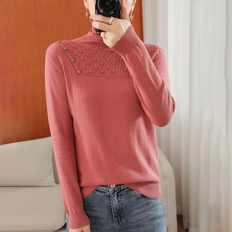 

Двухслойный воротник, пуловер из хлопковой нити, свитер с длинными рукавами для женщин на весну и осень, новый вязаный крючком с цветочным узором, ажурный базовый топ XXL