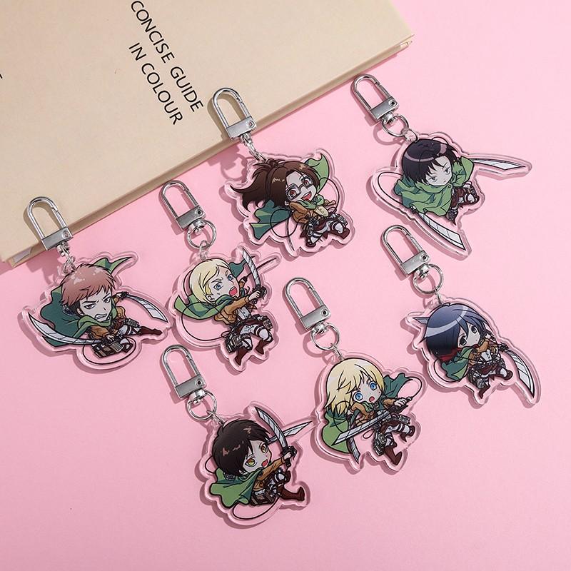 1/7Pcs Anime Figures Attack on Titan Acrylic Car Keychain Backpack Pendant Funny Bag Charms Accessories Decoration Holiday Gifts