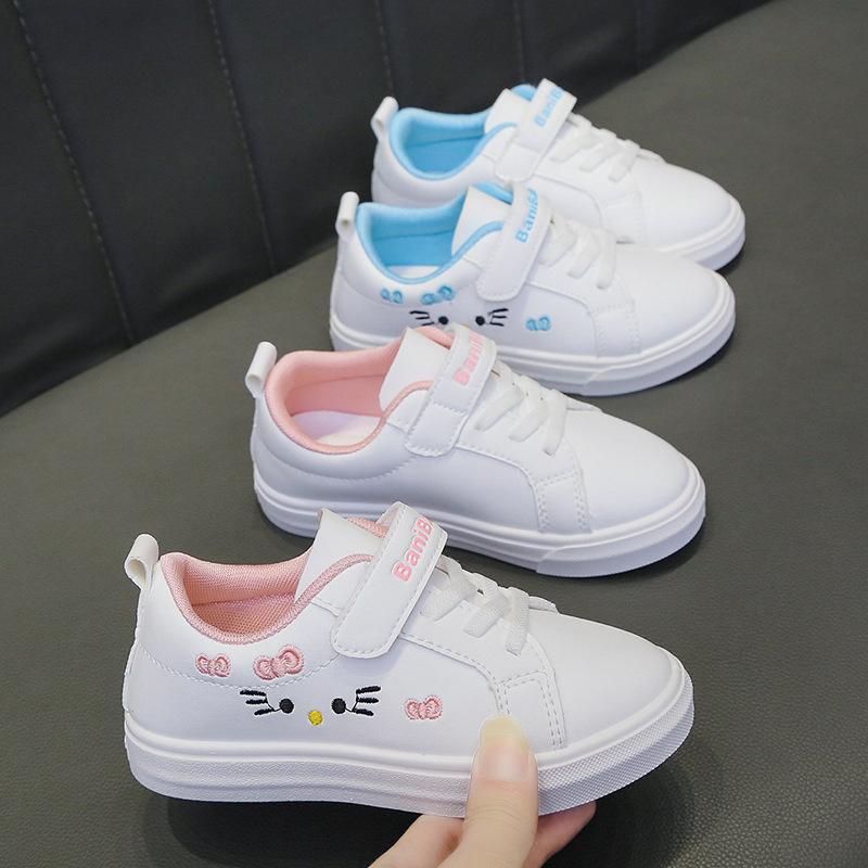 2025 Children's Little White Shoes Girls' Student Flat Bottom Casual Sports Shoes Low Top Spring Korean Plate Shoes