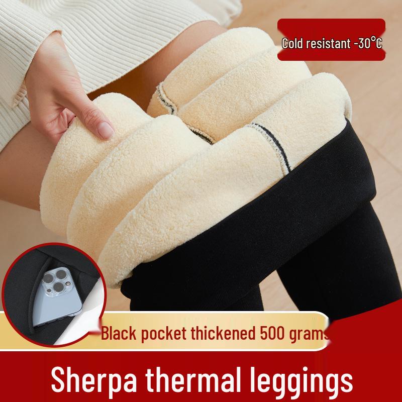 Women's High-Waisted Lambswool Cotton Fleece-Lined Winter Leggings, Extra Thick Warm Plus Size Pants