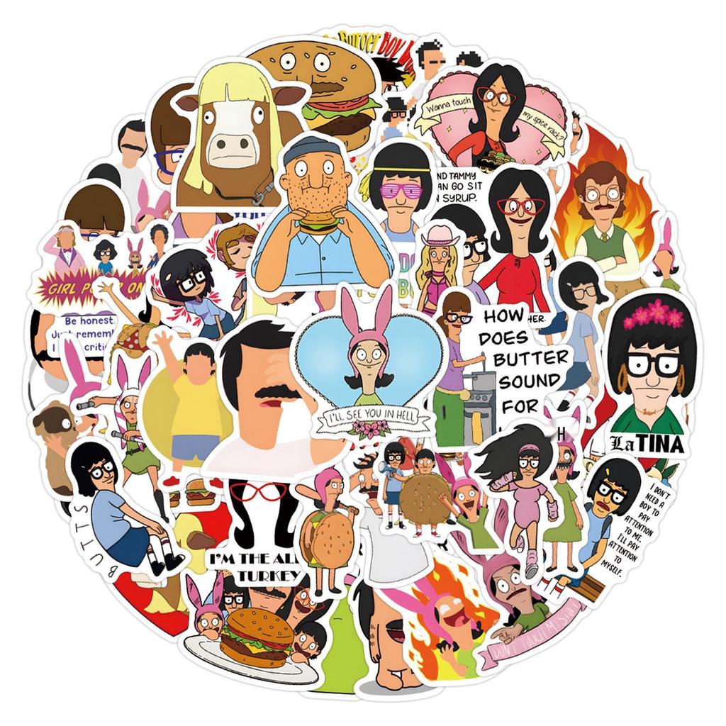 55-110 Cartoon Graffiti Stickers: Happy Burger & Bob's Burgers for Car Trunks