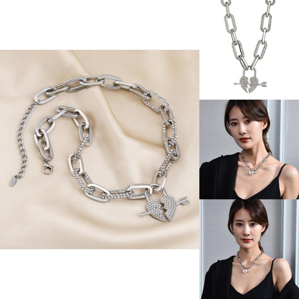 Exquisite Titanium Steel Heart Necklace For Women With Unique Lock Design For Fall Season