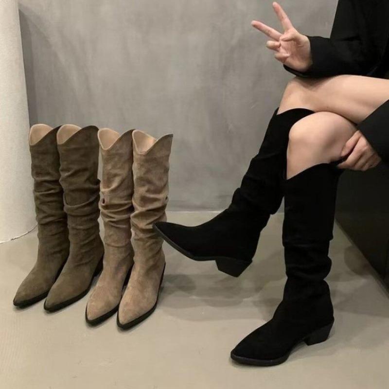 The New Shoes Are Thin, Niche, Thick-heeled, Pointed Boots and Low-heeled Long Boots