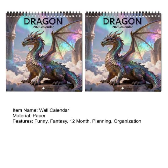 2026 Drakens Väggkalender 12-Månaders Fantasikalender Spiralbunden Vertikal Månadskalender för Hemmakontoret Gåvor för Drakälskare