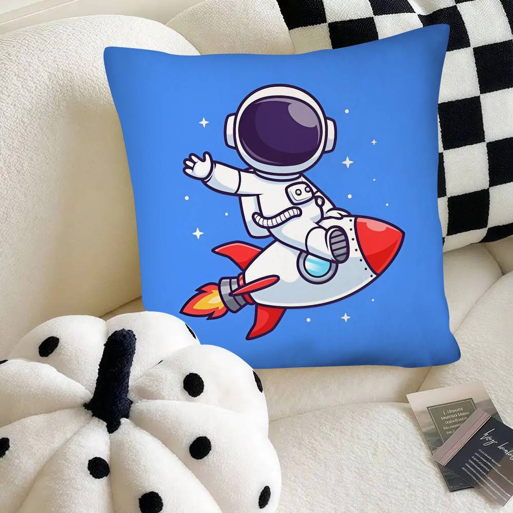 Cartoon Astronaut Rocket Spaceship Pillow Case Fashion Square Pillowcase Bedroom Sofa Room Ins Decoration Leisure