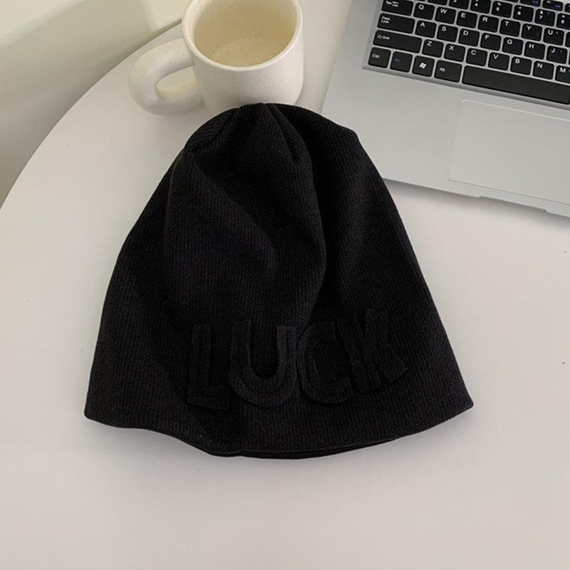 

New face small letter LUCK cold hat children s baotou hat autumn and winter retro knitted ear hat Casual versatile, warm and elastic