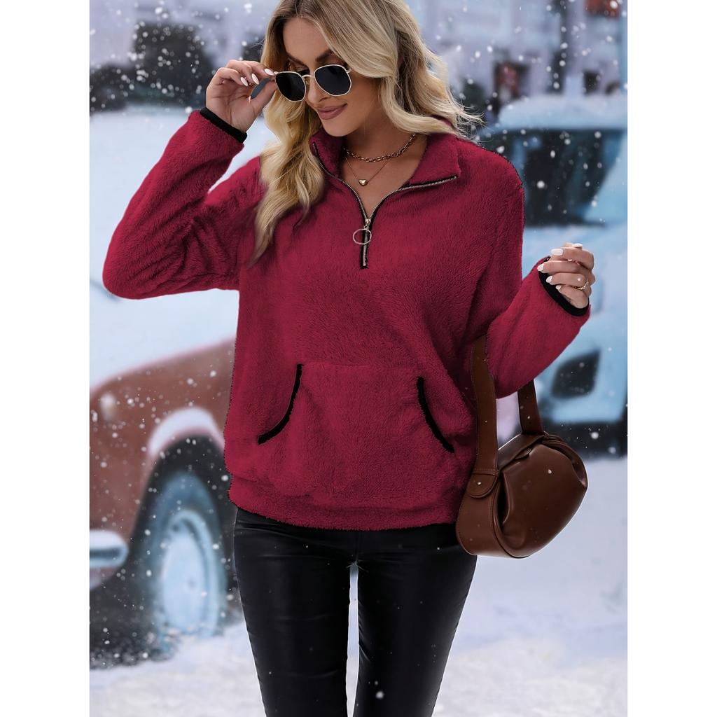2026 Plush Half-Zip Sweatshirt - Cozy Fleece Hoodie W/ Kangaroo Pocket, Dog Walking to Coffee Run Athflow Essential
