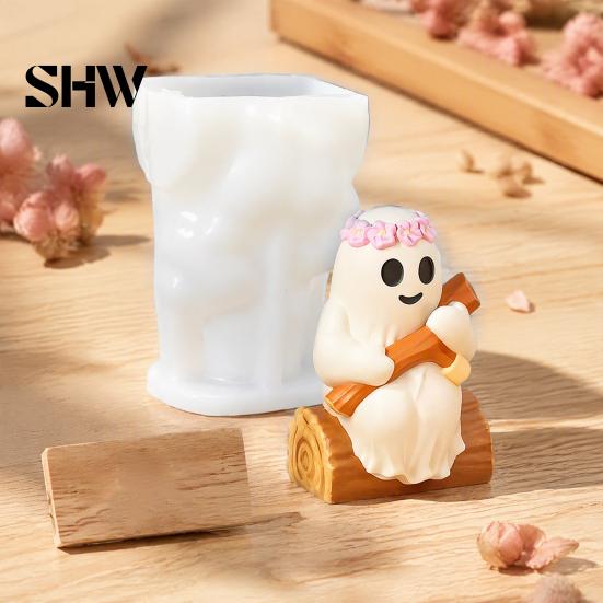 Cement Casting Form Halloween Ghost Figurine Silicone Mold, Holding Skull Gnome Ornament Easy Demoulding Mold DIY Release Reusable Candle Making Shape
