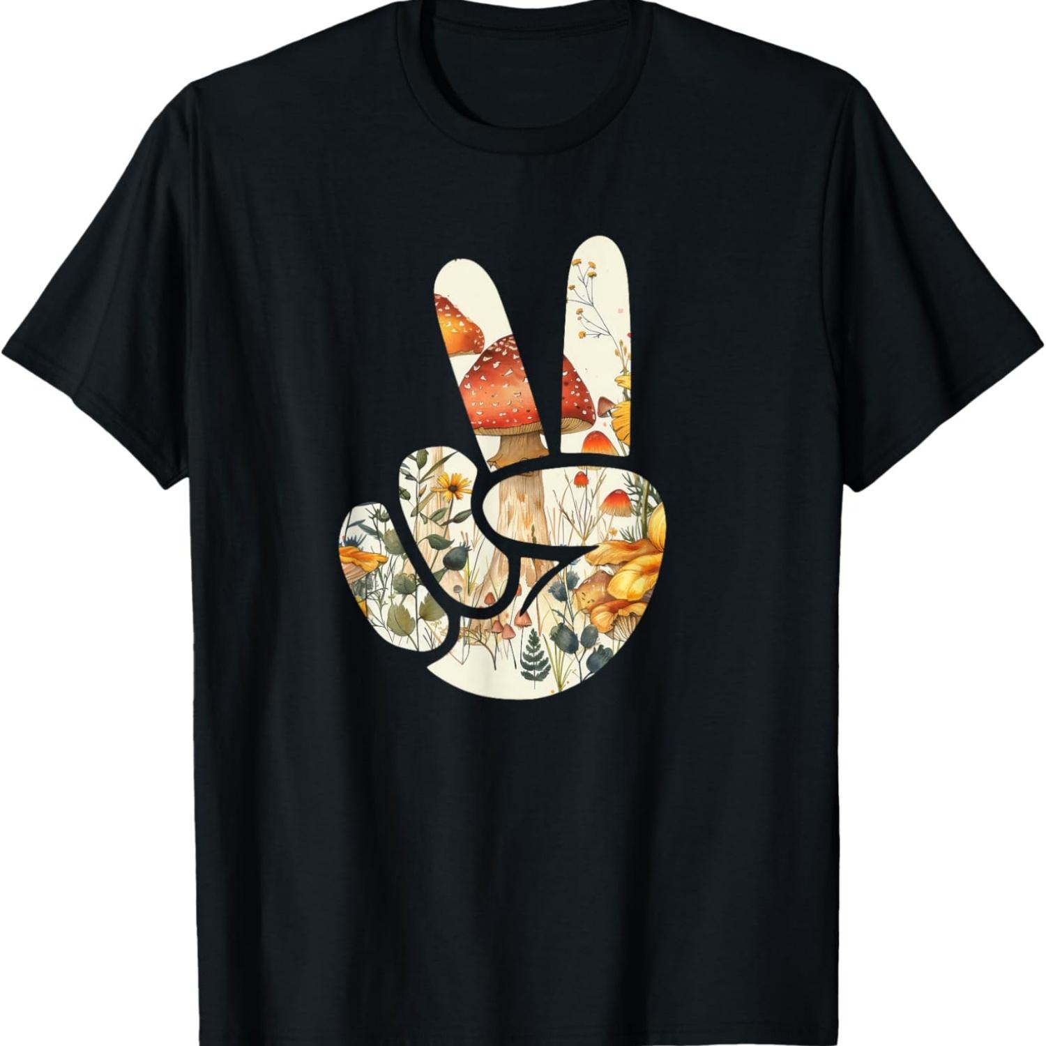 

Natural Silhouette Forest Meadow Cottagecore Peace Sign Hand T-Shirt(73) S чёрный
