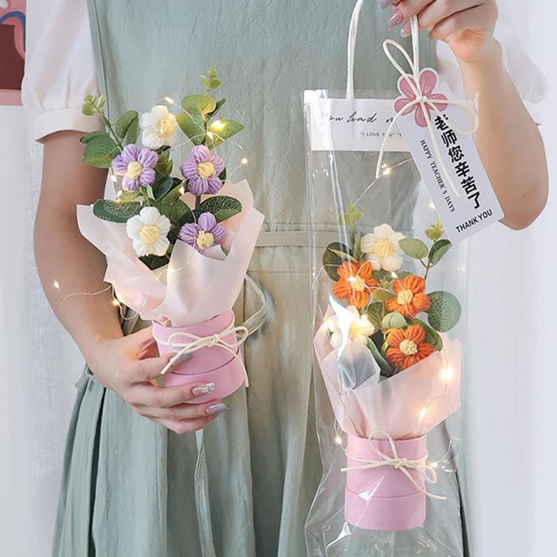 Crochet Woven Flowers Artificial Flower Bouquet Knitted Flower Bouquet Handmade Wedding Teacher'S Mother'S Day Graduation Gift