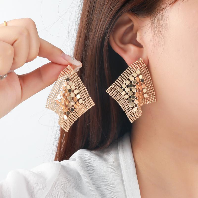 Retro Quadratisches Eisennetz-Ohrringe Für Damen; Einzigartige übergroße Ohrhänger Party-Accessoires Geschenke