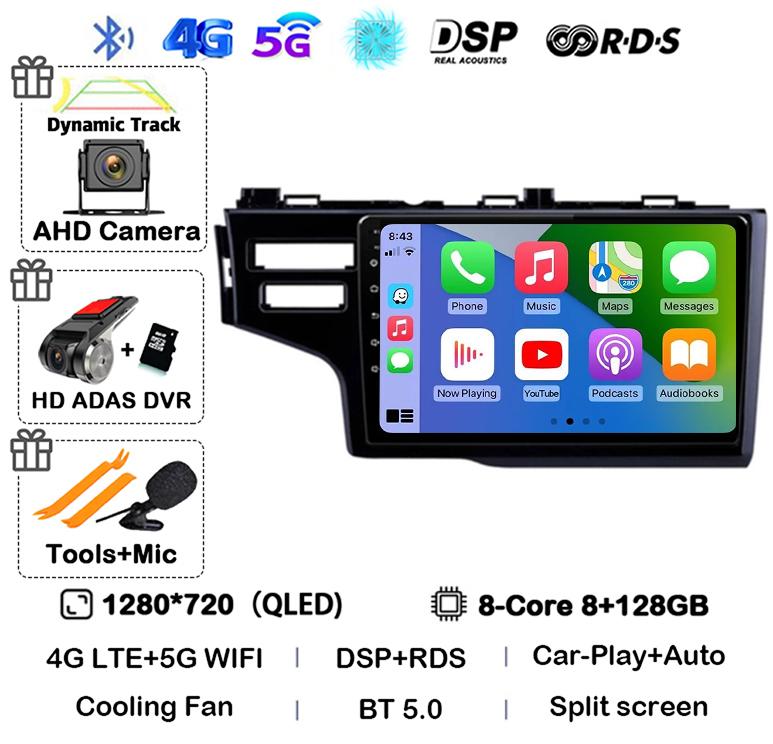 Android 14 Carplay Auto For Honda Jazz 3 2015-2020 Fit 3 GP GK 2013-2020 LHD Car Radio Multimedia Player Stereo GPS Head Unit 4G