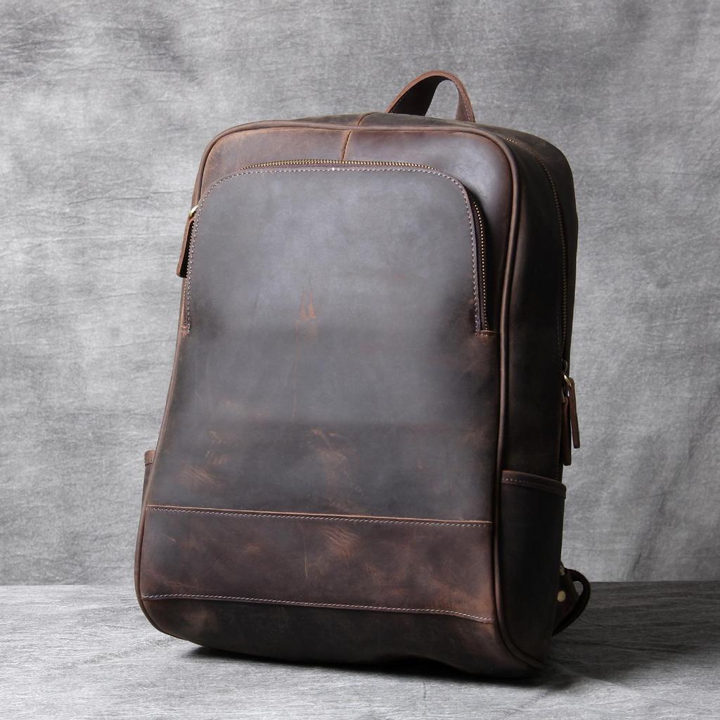Sivok Retro Men's Genuine Leather Cowhide Laptop Backpack