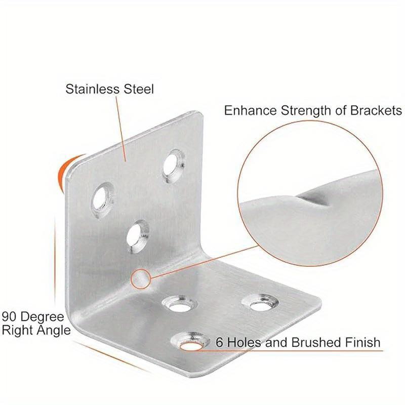 16 PCS Stainless Steel Corner Brace Duty Right Angle Bracket Metal Joint Bracket Shelf L Shape Bracket Shelves Furniture Cabinet