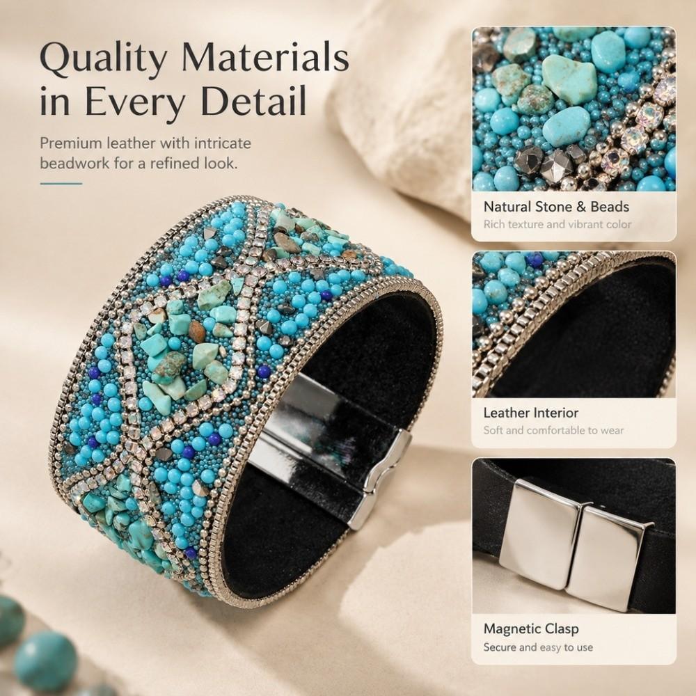 Magnetic Closure Rhinestone Bracelet Turquoise Color Charm Bracelet  Women Ladies