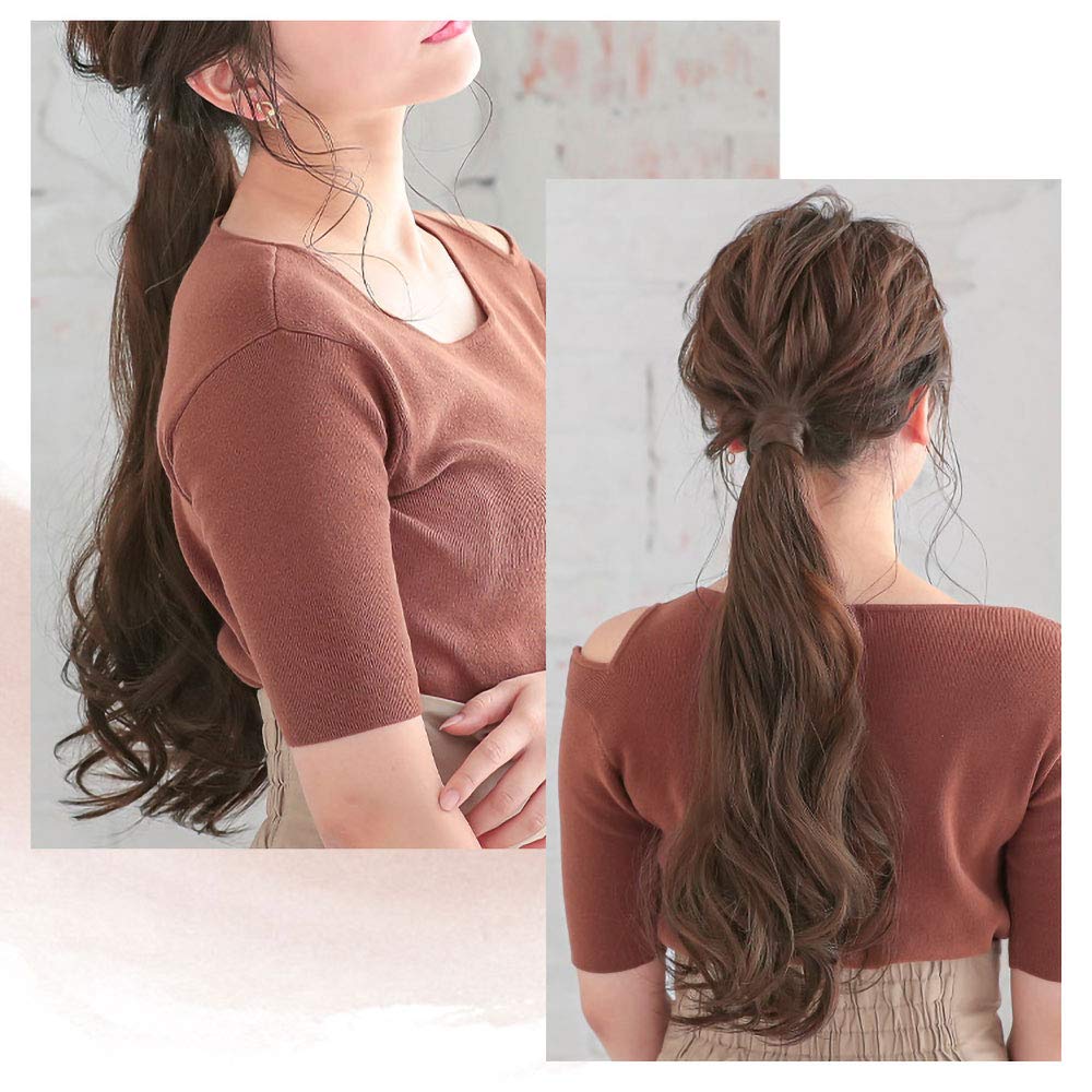 AQUADOLL Ponytail Wig, Mixed Style, Long Curly, Magic Ponytail with Velcro, Ponytail Arrangement, Point Wig, MBK. Matte Black, wgt806-A-MBK