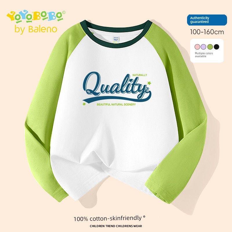 Baleno Kids Ybb Series Boys  Long Sleeve T-Shirt 2025 New Children s Casual Top for Older Kids Base Layer Shirt Olive Green/Yb Green in English 130