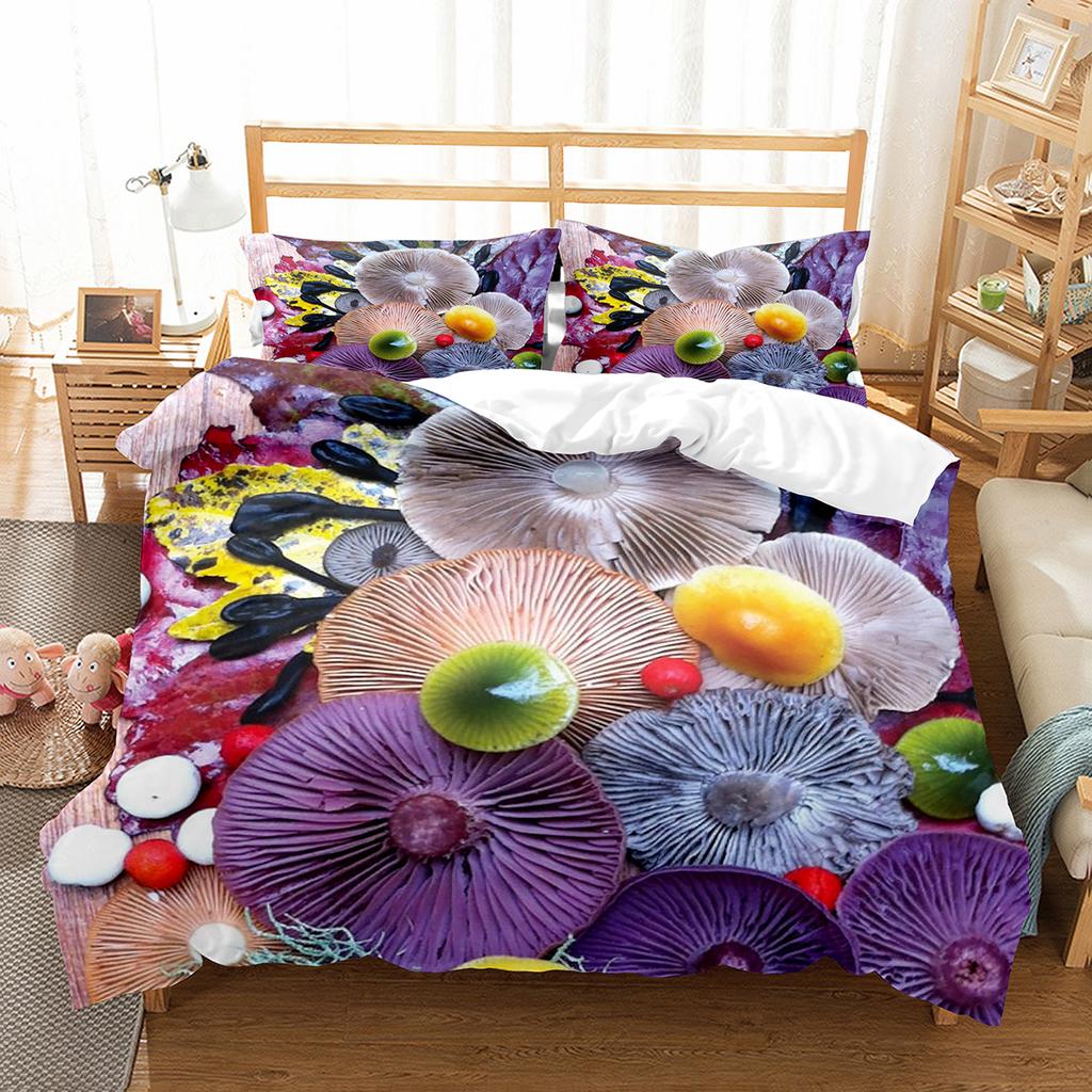 Psychedelic Mushrooms Duvet Cover Set  Polyester Comforter Cover King Queen Size For Kid Boy Girl Bedding Set With Pillowcase