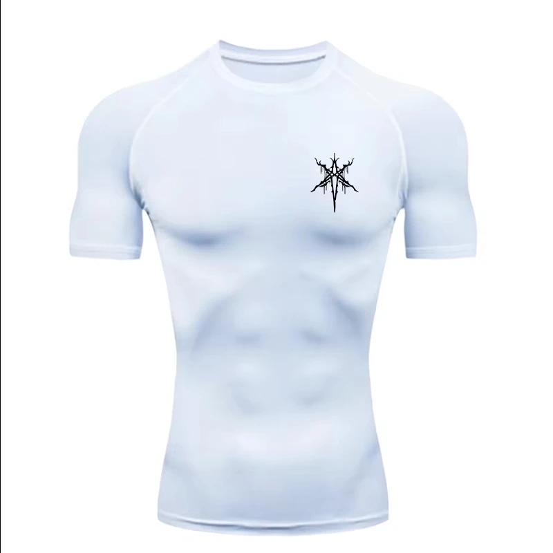 Gothic Cross Pattern  Men’s Sport T-shirt Training/fitness Compression Athletic Wear  Running T-shirt  Rashgard Y2K Top