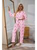 Women's Long-Sleeve Cardigan with Turn-Down Collar Top and Long Pants—Pajama and Loungewear Set for Women