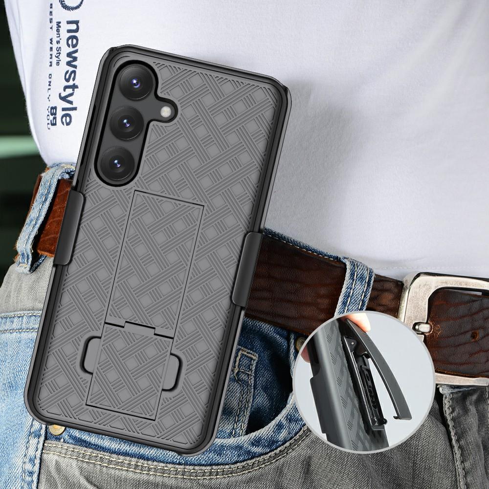 For Samsung Galaxy S25+ Case PC+TPU Sliding Screen Cover Kickstand Phone Shell with Clip