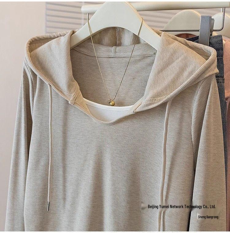 Plus Size Women's Autumn Hooded Sweatshirt, 2025 New Style, Slimming Irregular Two-Piece Design.