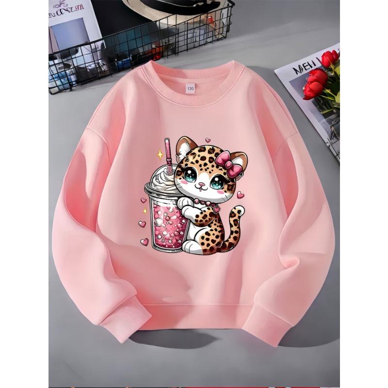 European sizes Girls' Casual Stylish Round-Neck Sweatshirt, Print Sports Top.