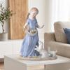 Ceramic Girl Figurine with Dogs Glossy Statue Pups Glazed Tabletop Ornament for