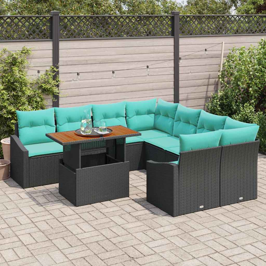 Garden Dining Set with Cushions 9 pcs Black and Teal