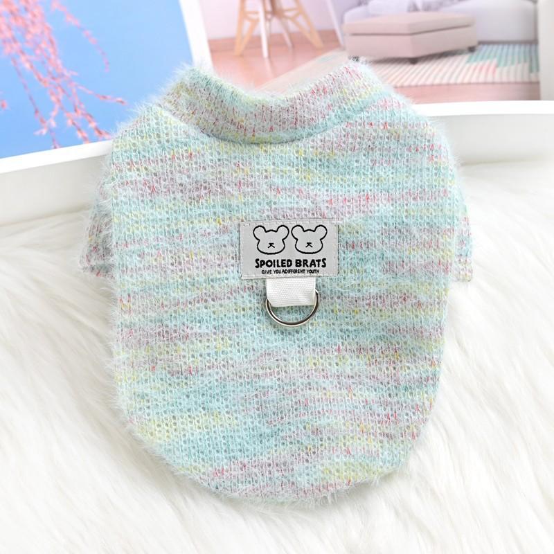 Pet cat small dog teddy dog clothes autumn and winter warm rainbow knitted sweater