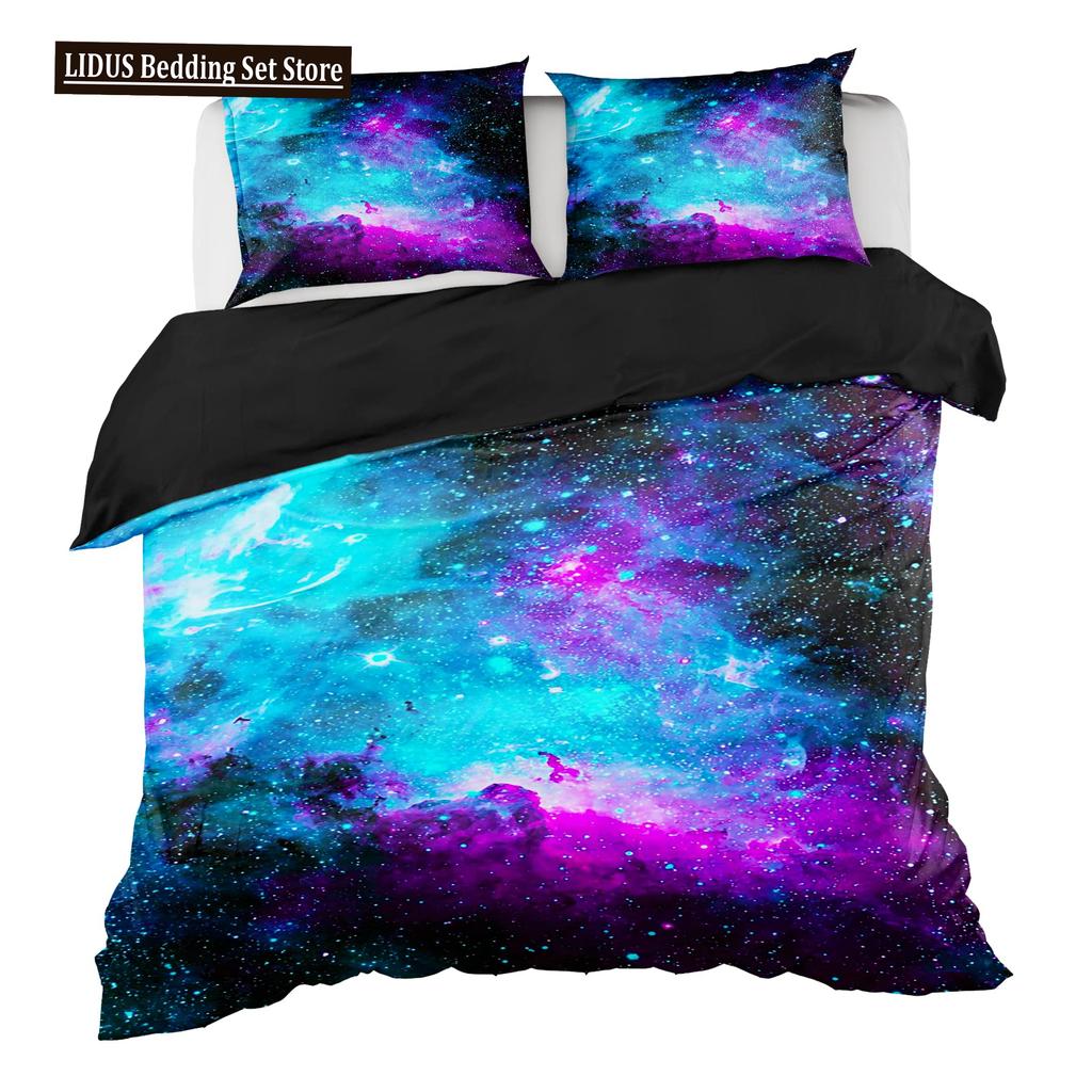 Galaxy Theme Blue Purple Design Duvet Cover Full Size For Girls Boys Teens Kids Gifts Starry Dream Sky Bedding Set Room Decor
