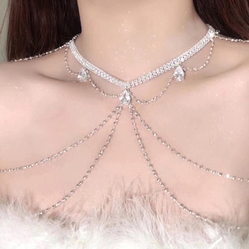 Light Luxury Diamond Chain Tassels Body Chain Nightclub Fashion Shining Cool Girls Bride Off Shoulder Chain Accessories