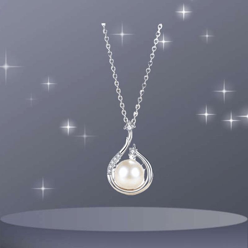 Chao Xiaobai S925 Sterling Silver Pearl Water Drop Necklace & Versatile Earrings Set