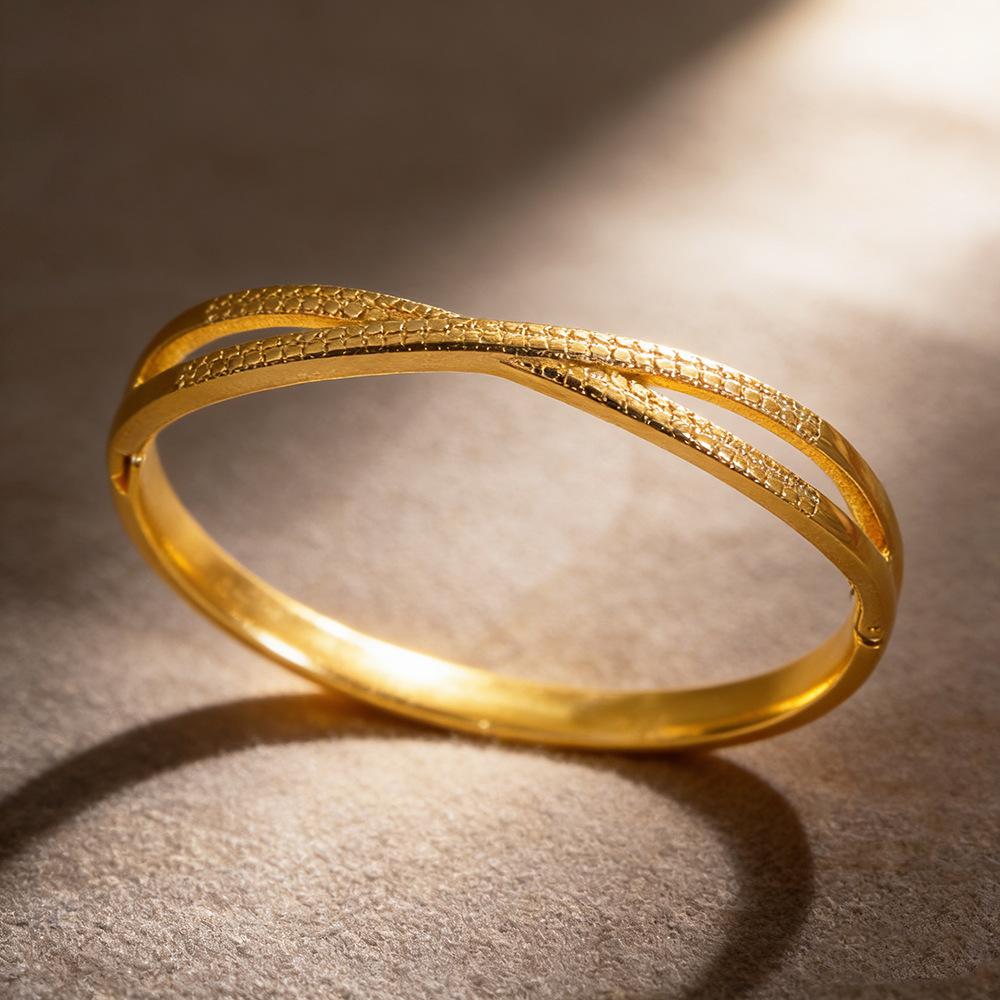 Simple Cross Texture Bracelet Women's Bracelet Open Hollow Jewelry Retro