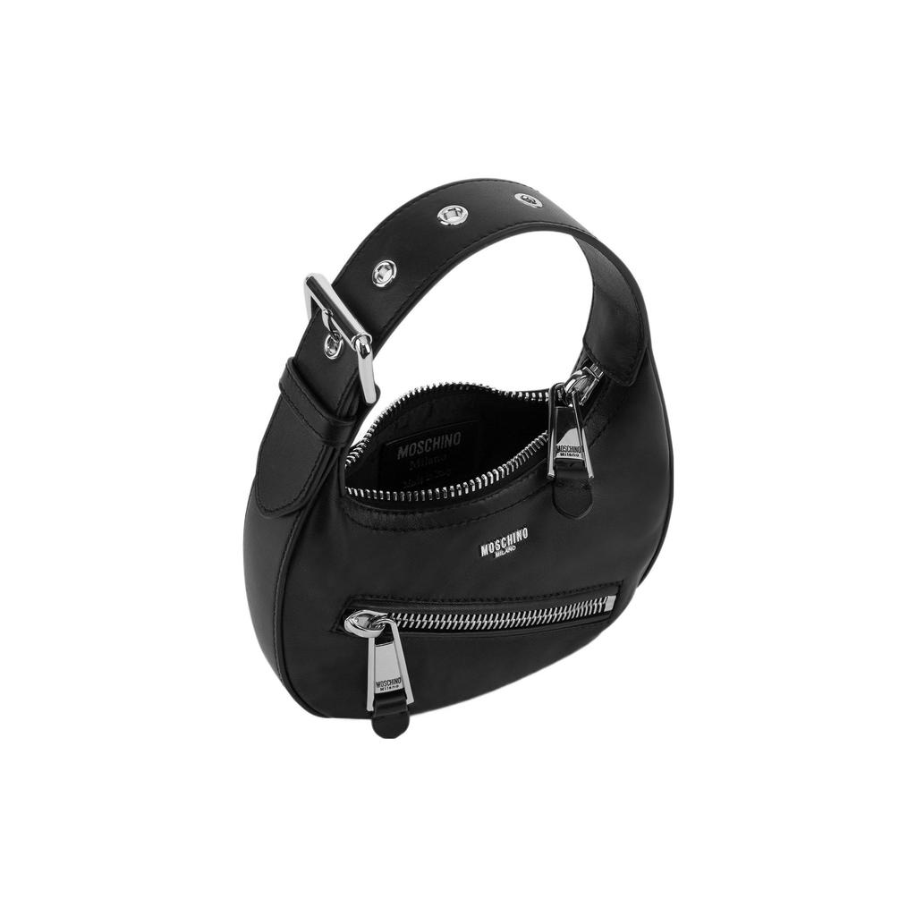 Moschino Front Metal Logo Lambskin Shoulder Tote Bag Small Women handbags Black 2327A742580020555