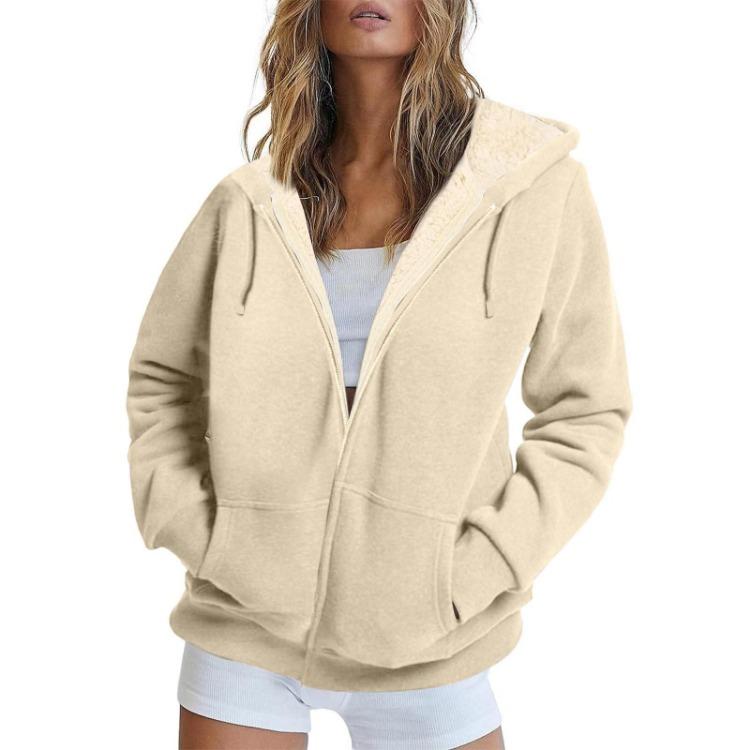 Women Casual Fleece Lamb Hooded Cardigan Coat Zipper Autumn Winter Warm
