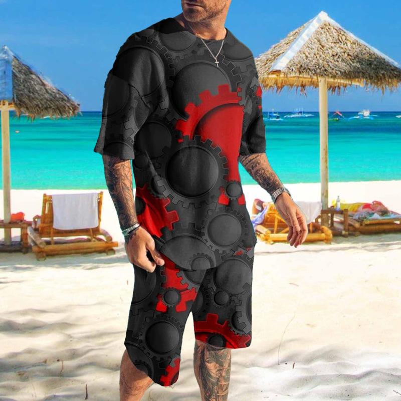 European and American Summer Plus Size T-shirt Set 3D Printed Trendy T-shirt Fashion Casual Set