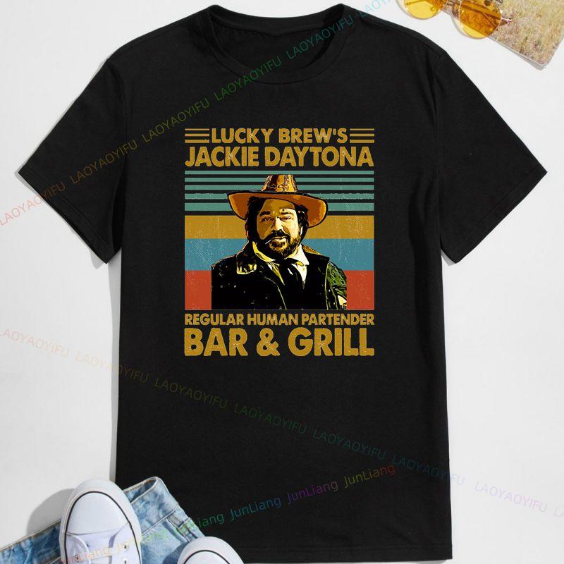 

Jackie Daytona Ordinary Human bartender Jackie Tshirt Top Fun printed top Vintage Fashion casual short sleeve crew neck shirt 4XL