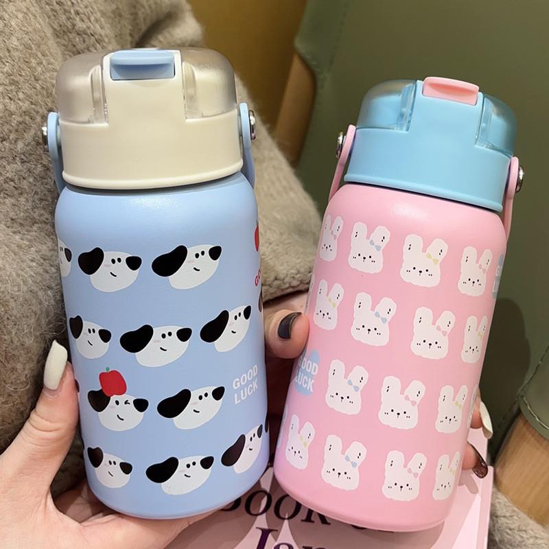 Kids Cartoon Dog Rabbit 316 Stainless Steel Insulated Bottle With Straw For School And Travel