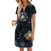 Women's Fashion Casual Loose Printed V-Neck Small Pocket Short Sleeve T-Shirt Dresses