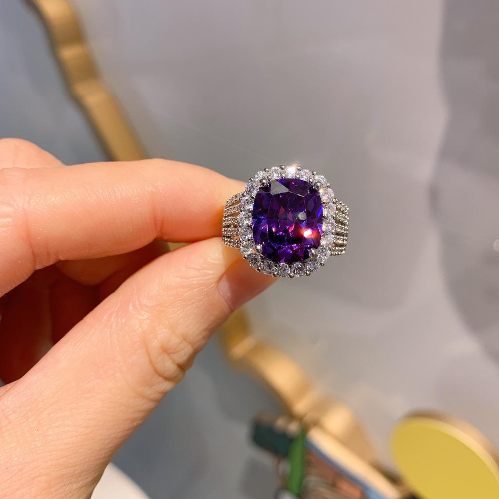 Jewelry Violet Zirconium Retro Ring Shine Diamond Women'S Ring Main Stone 10 * 12
