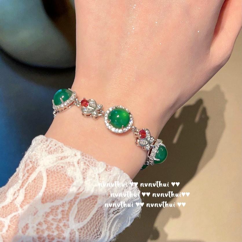 Браслет из драгоценных камней с розовой бабочкой из халцедона, антикварный, с покрытием из 18-каратного золота, зеленое малахитовое круглое циркониевое ожерелье.