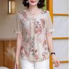 Tricou cu mânecă scurtă de vară 2025 pentru mamă: Bluză la modă în stil chinezesc pentru femei peste 50 de ani