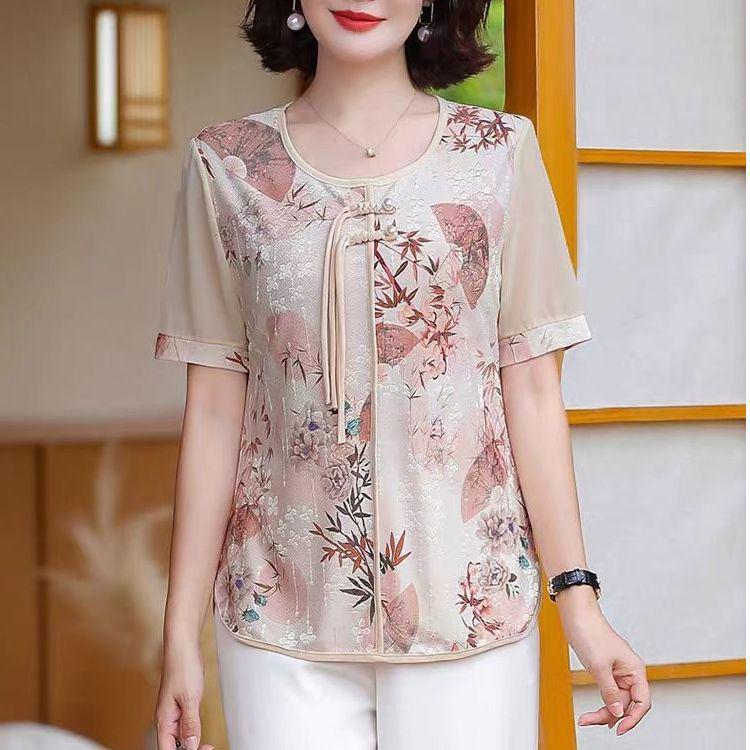 2025 Summer Short Sleeve T-Shirt for Mom: Fashionable Chinese Style Blouse for 50+ Women