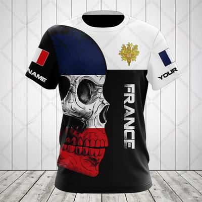 Frankrike Emblem Hodeskalle Grafikk Tilpassede T-skjorter Sommer Casual Streetwear Herremote O-hals T-skjorter Gutter Oversized Kortermet Topper