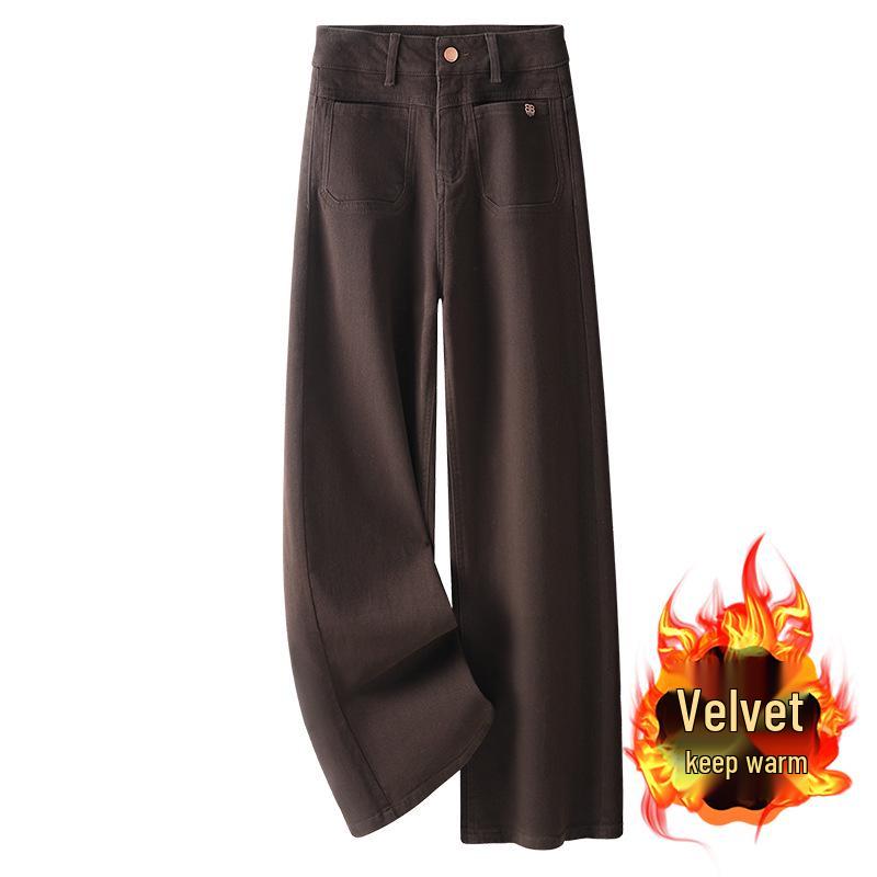 

Женские джинсы 2024 года цвета хаки с флисовой подкладкой: Осенне-зимние утолщенные стили узкого, широкого или прямого кроя S хаки