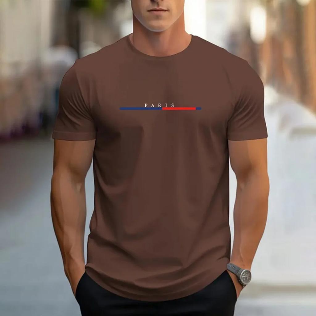 Summer Casual Loose PARI Letter Pattern Printed T-shirts Round Neck Short Sleeved Men's T-shirts