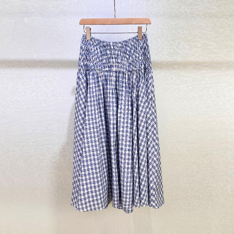Seaside Blue & White Plaid Beaded Camisole Top + High-Waisted Skirt Set