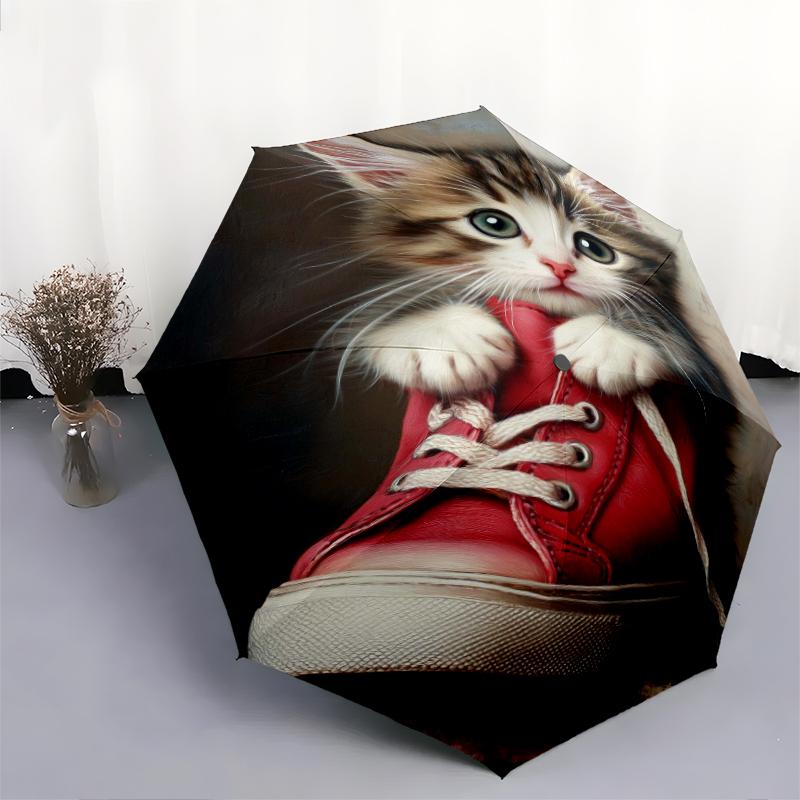 1 PC Automatic Folding Umbrella - Cute and beautiful cats Pattern, Portable & Foldable Design with 8 Ribs, Christmas Birthday Gifts