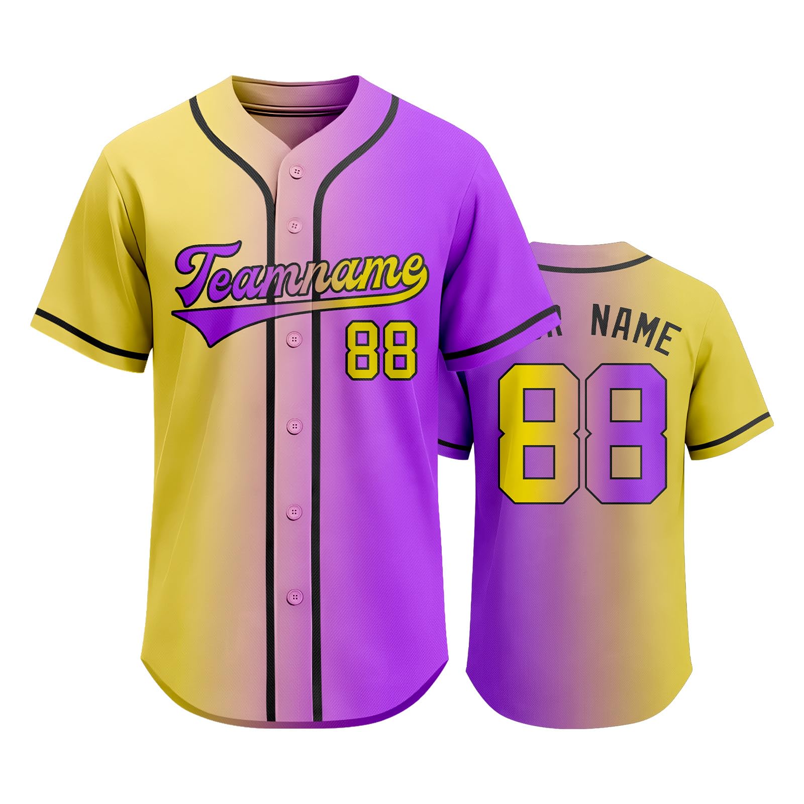 

Customizable Baseball Jersey Men Women Button Front Athletic Shirt Team Name Number Printed Sportswear L жёлтый